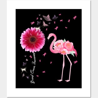 Breast cancer Awareness Pink Sunflower Flamingo Womens Posters and Art